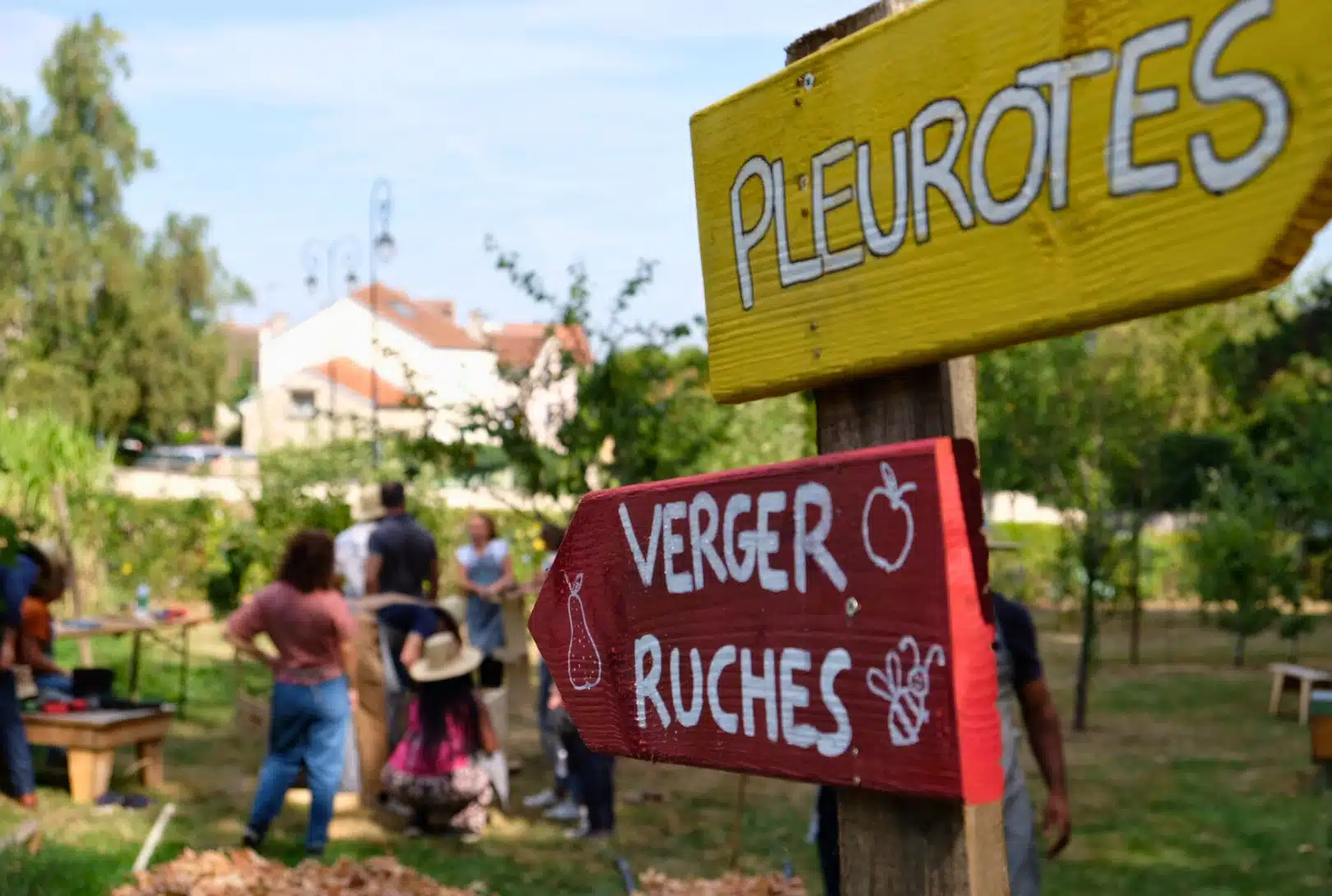 Panneaux avec peinture suédoise au potager d'Axa Marly